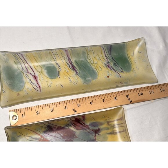 Fused Glass Platter Set With Vaseline Satin Finish sushi h'oderves tray - Picture 8 of 9